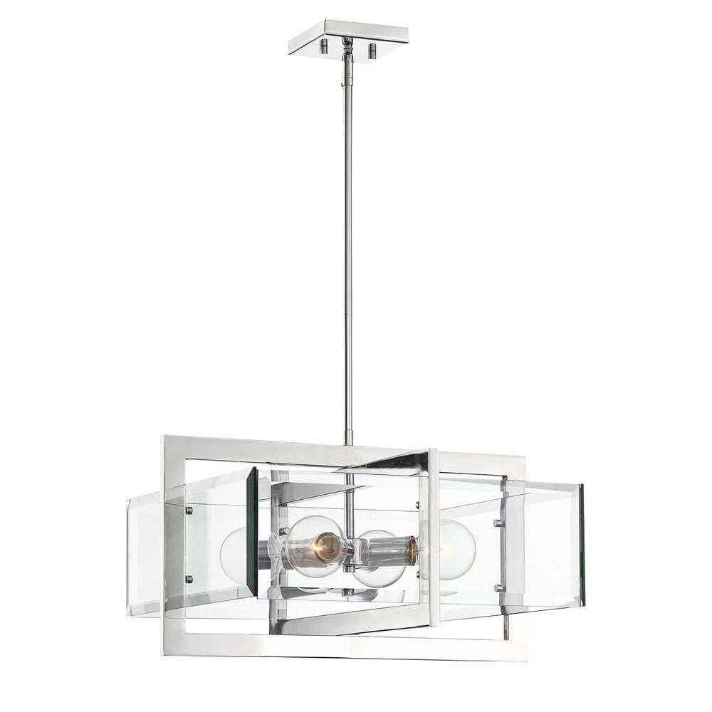 Ethan Beveled Glass 4-Light Pendant in Polished Nickel