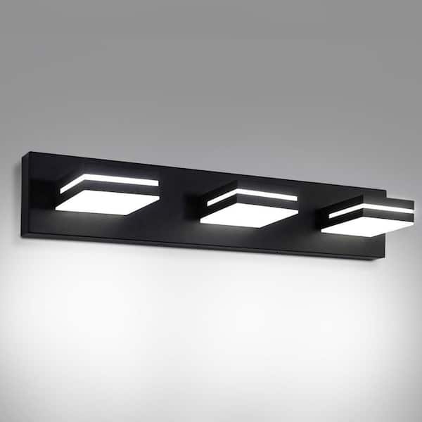 INFINITEINSPIRE HOME LLC Modern 24 in 3-Light Black LED Bathroom Vanity Light with Dimmable 350° Adjustable Heads