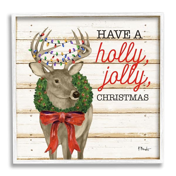 Stupell Industries Holly Jolly Christmas Deer by Paul Brent 1 Piece Framed Graphic Print Animal Poster Art Print 12 in. x 12 in.