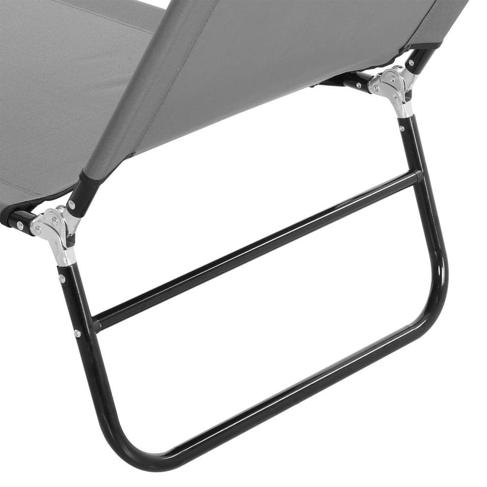 Gray Steel Frame Folding Outdoor Chaise Lounge Set
