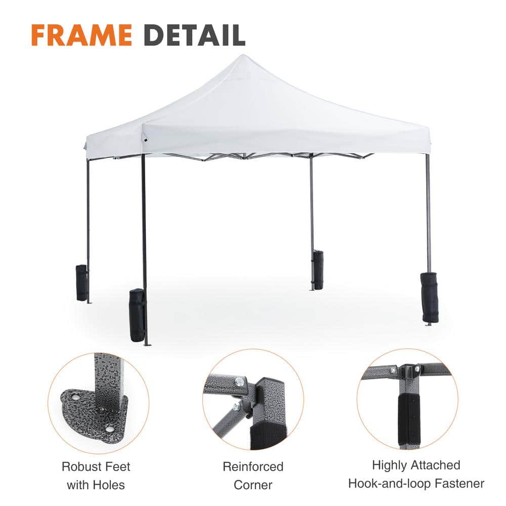 10x10 White Pop-Up Canopy Tent with Black Frame and Carrying Bag