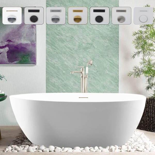 Vanity Art 59 in. Acrylic Flatbottom Freestanding Bathtub in White/Integrated Overflow