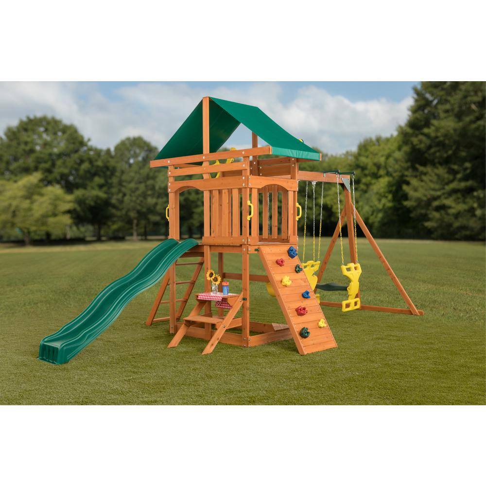Sky View Cedar Backyard Playset with Swings and Slide