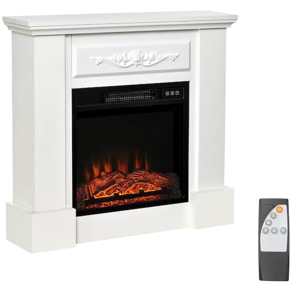 32 in. Electric Fireplace with Mantel, Freestanding Heater with LED Log Flame, Overheat Protection in White