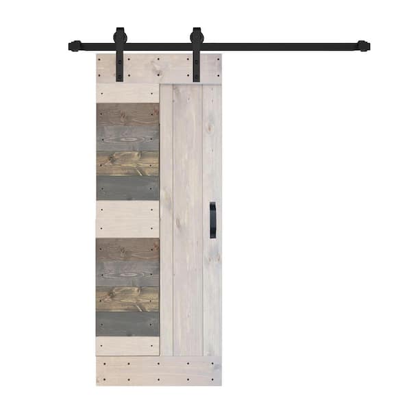ISLIFE L Series 28 in. x 84 in. Multi-Textured Finished Solid Wood Sliding Barn Door with Hardware Kit - Assembly Needed