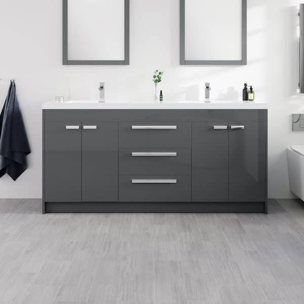Eviva Lugano 72 in. Double Sink Gray Bath Vanity with White Acrylic Top (Assembled)