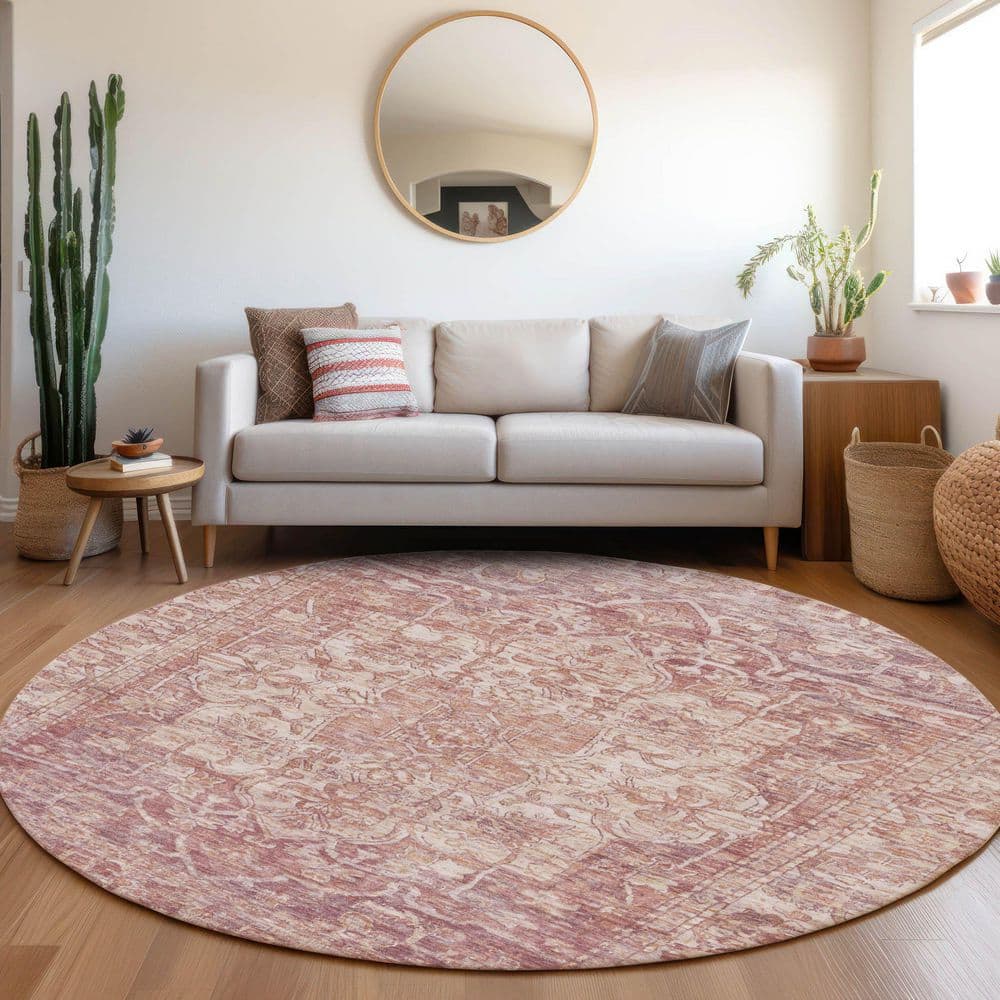 Chantille Machine Washable Indoor/Outdoor Abstract ACN1728 Paprika 8 ft. x 8 ft. Round Rug price history on PriceWatchPro