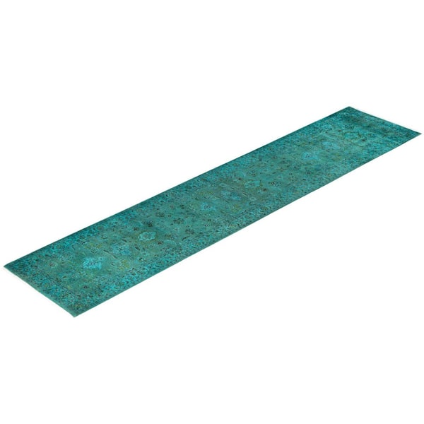Overdyed Green 3 x 12 Solid Wool Indoor Runner Rug