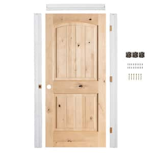 DIY RTA Kit 36 in. x 80 in. Knotty Alder Wood Right-Hand Unfinished V-Groove Single Ready to Assemble Interior Door