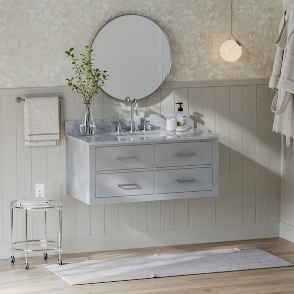 ARIEL Hutton 43 in. W x 22 in. D x 18.85 in. H Bath Vanity in Grey with Carrara White Marble Top