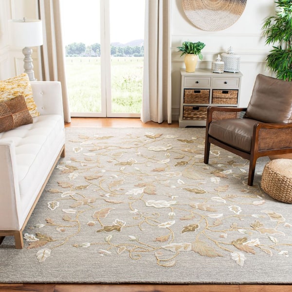 Martha Stewart 10 ft. x 14 ft. Gray Squirrel Floral Area Rug