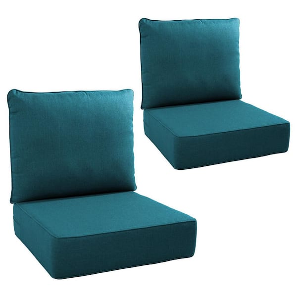 22 in. W x 24 in. D x 6 in. Thick Square 4-Piece Deep Seating Outdoor Lounge Chair Peacock Blue Cushion