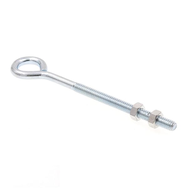 Prime-Line 1/4 in.-20 x 5 in., Zinc Plated Steel Eye Bolts with Nuts (10-Pack)