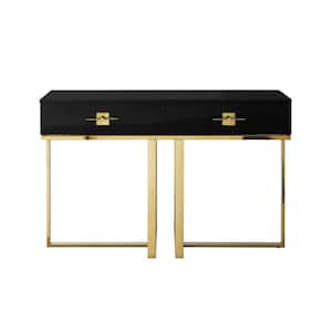 Maui 48 in. Black/Gold Rectangle Wood Console Table with 2-Drawers