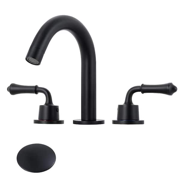 AKLFGN 8 in. Widespread 2-Handle Bathroom Faucet with Drain Kit Included and All Mounting Hardware in Matte Black