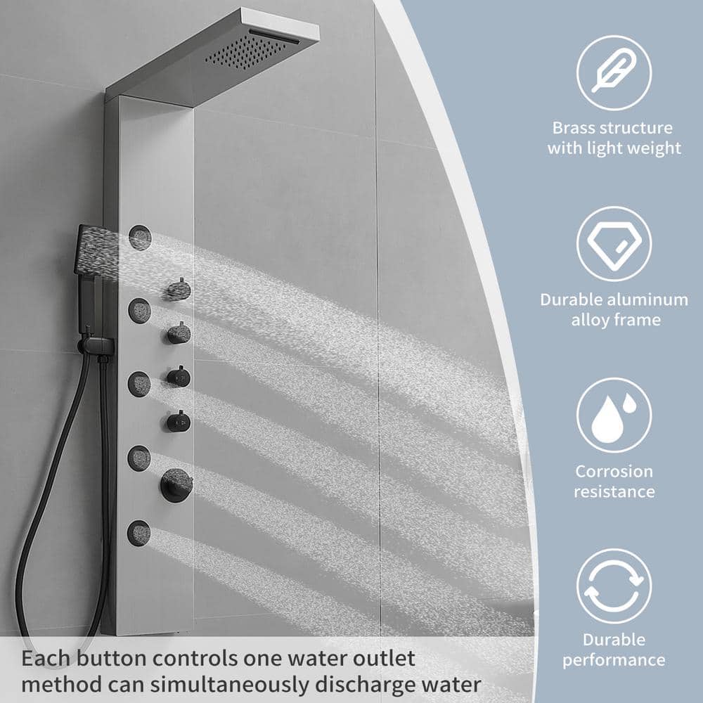 Black Nickel 5-Jet Rainfall Shower Panel System with Handheld Shower