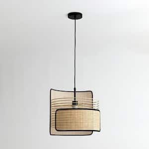 Mazal 60-Watt 1-Light Natural Statement Pendant Light with Bamboo Stitched Shade and No Bulbs Included