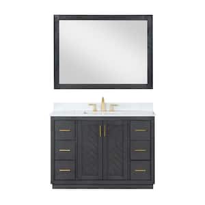 Gazsi 48 in. W x 22 in. D x 34 in. H Single Sink Bath Vanity in Brown Oak with White Composite Stone Top and Mirror