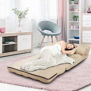 44.5 in. W Beige Twin Suede Foldable Floor Sofa Bed 6-Position Adjustable Lounge Couch with 2-Pillows