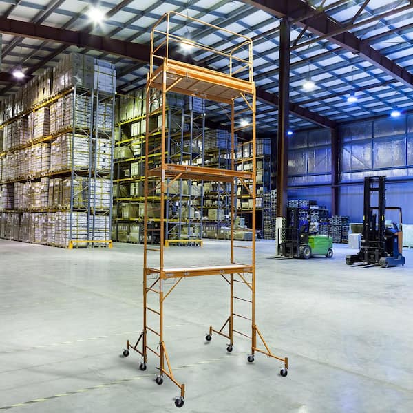 20 ft. H x 6.8 ft. W x 2.4 ft. D 3-Story Steel Baker Style Rolling Multi-Purpose Scaffold Tower, 1000 lbs. Load Capacity
