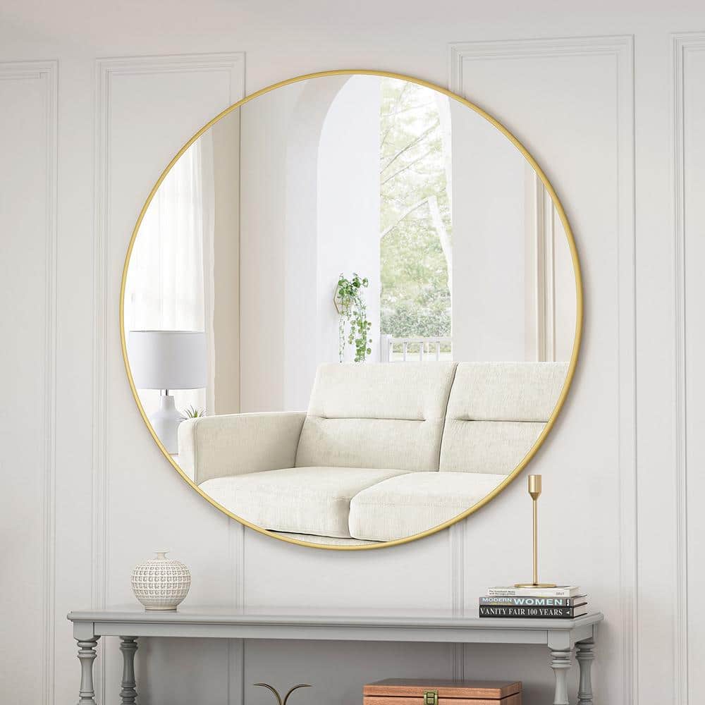 Jugty Round Mirrors Accent Mirror - 30'' Gold Bathroom Circle Mirror Modern  Wall-Mounted Mirrors for Living Room, Entryway, Bedroom, Nursery, Hallway
