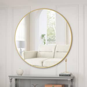 39 in. W x 39 in. H Wall Mounted Gold Circular Mirror, for Bathroom, Living Room, Bedroom Wall Decor, Gold