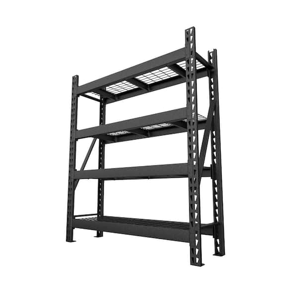 72 in. Black Metal 4-Tier Garage Storage Shelving Bookcases Unit with Adjustable Shelves (60 in. W x 18 in. D)