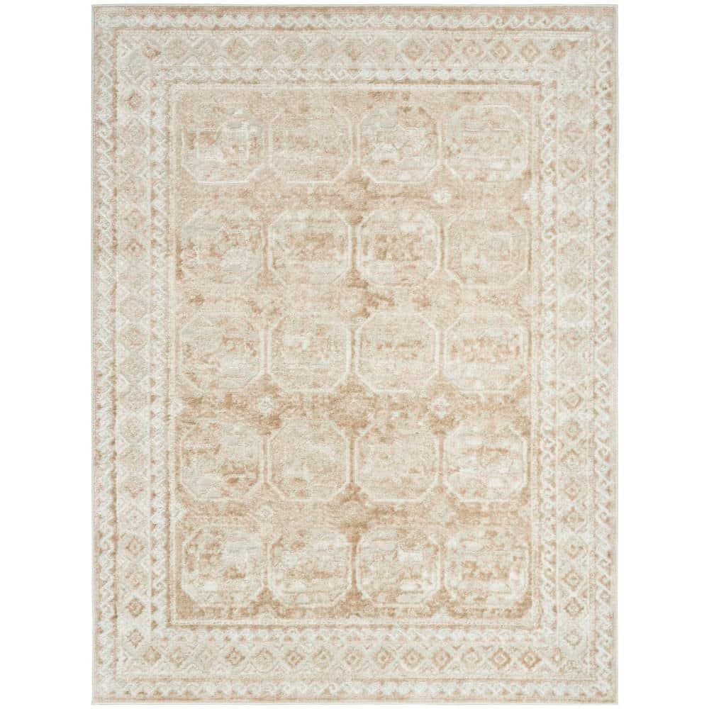 Nourison Dekor Cream Beige 5 ft. x 7 ft. Geometric Traditional Area Rug ...