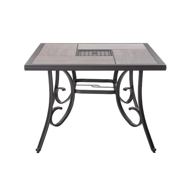 Hampton Bay Crestridge Steel Square Outdoor Patio Dining Table With Tile Top Fts61215b The Home Depot - Replacement Umbrella Tile For Patio Table