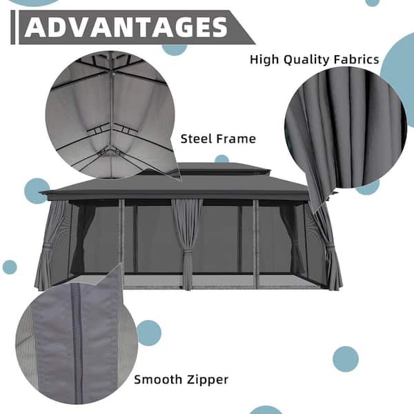 Esunny 20 ft. x 10 ft. Gray Outdoor Patio Steel Frame Soft Top