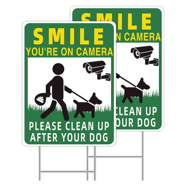 Phewnyzo 2-Pack 13 in. x 10 in. Double-Sided H-Stake Metal Dog Signs