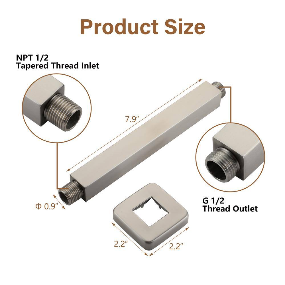 8-Inch Brushed Nickel Square Ceiling Mounted Shower Arm