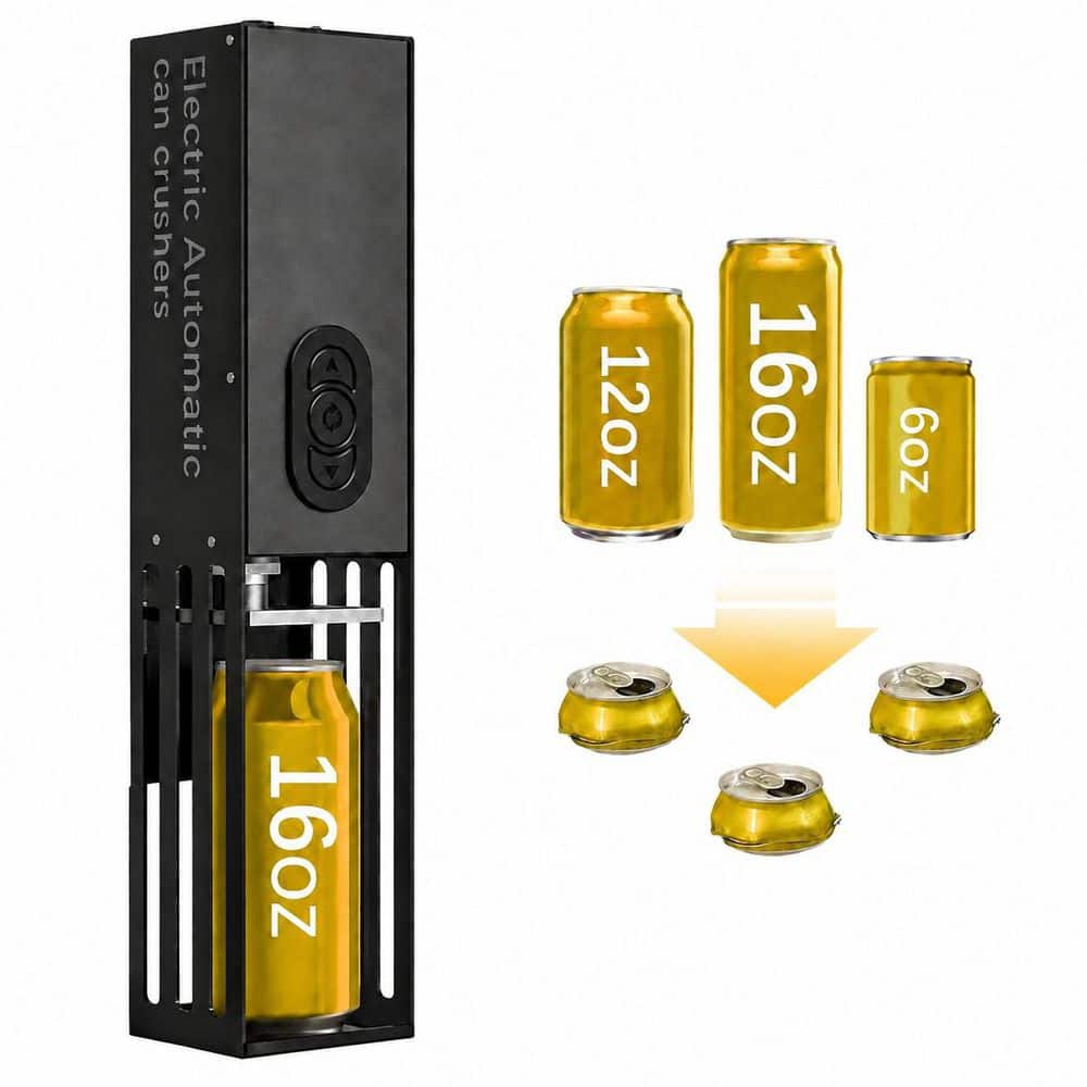 Black Wall Mounted Electric Can Crusher for 8 oz, 12 oz and 16 oz Recycling Cans, Corded price history on PriceWatchPro