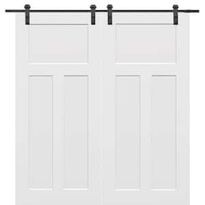 60 in. x 80 in. Primed Composite Craftsman Smooth Surface Solid Core Double Sliding Barn Door with Hardware Kit