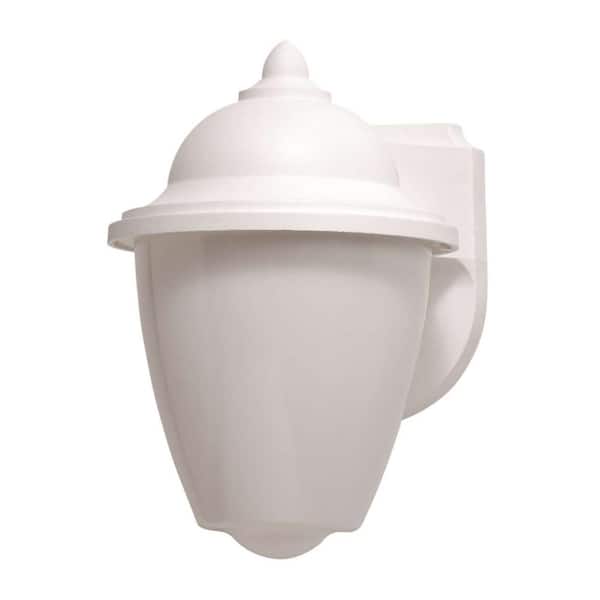SOLUS Park Point 9 in. White Composite Outdoor Hardwired Lantern Sconce with Opal Diffuser 3000K LED