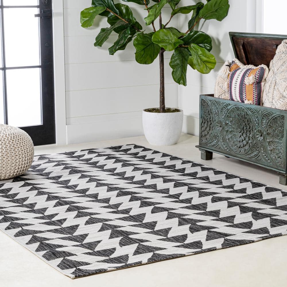 Andratx Ivory and Black Geometric Indoor/Outdoor Rug