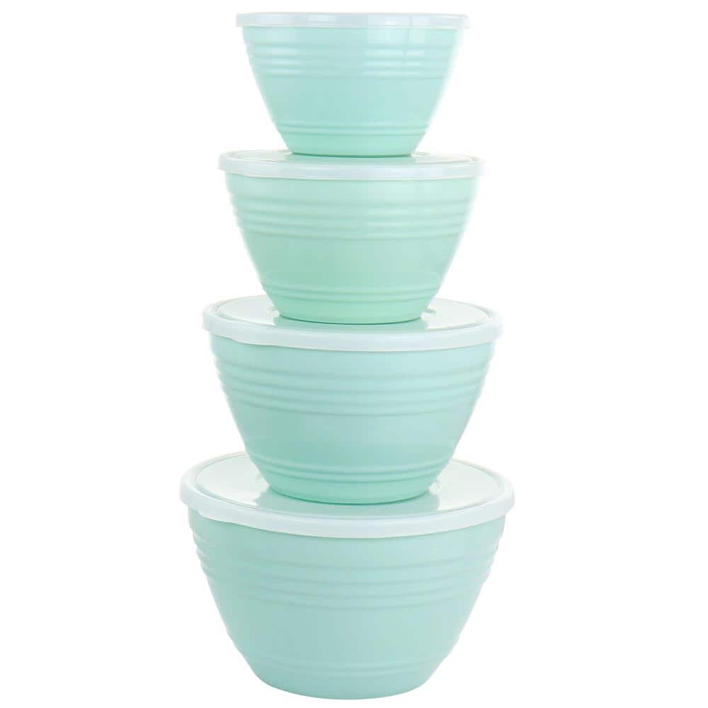 Aqua Plastic Nesting Food Storage Bowl Set with Lids