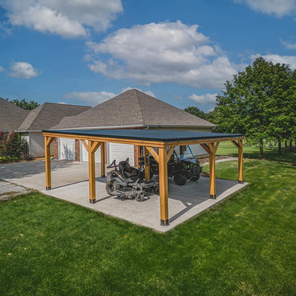 Kingsport 20' x 20' Cedar Wood Carport with Black Steel Roof