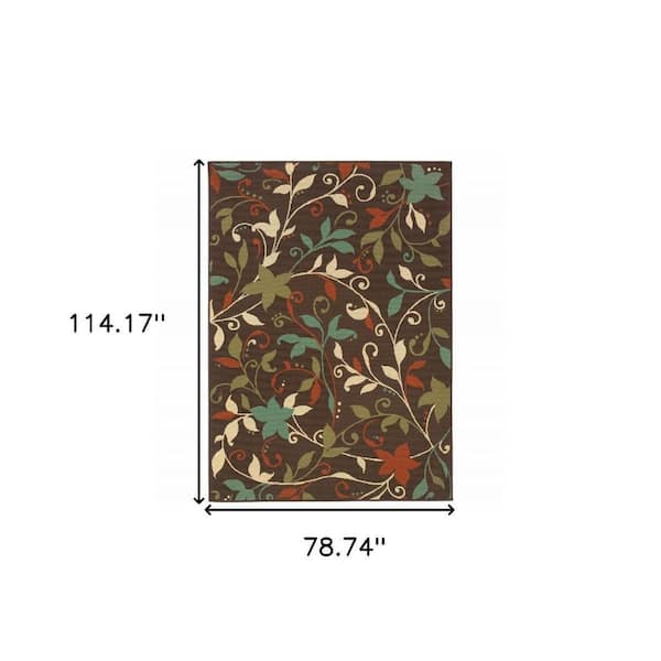 Brown 7 ft. x 10 ft. Loomed Floral Polypropylene Rectangle Indoor/Outdoor Area Rug