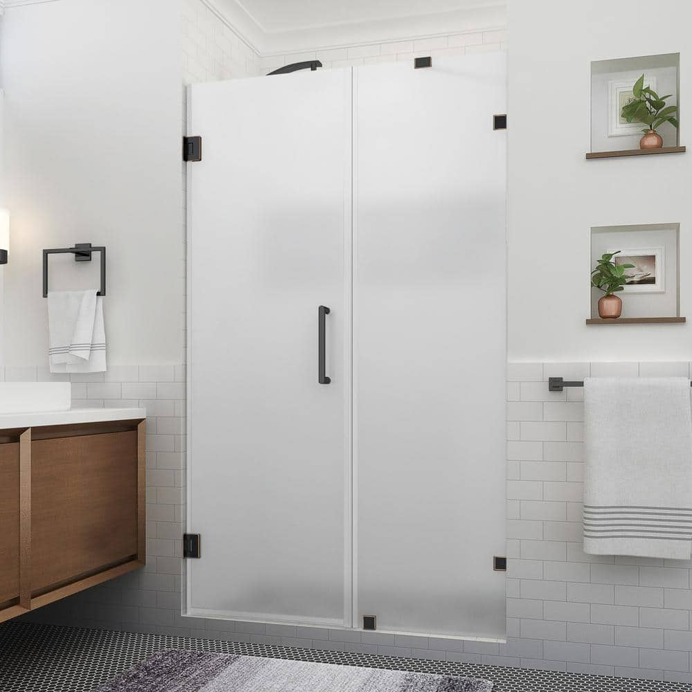 Aston Nautis XL 49.25 - 50.25 in. W x 80 in.H Hinged Frameless Shower Door in Oil Rubbed Bronze with UltraBright Frosted Glass