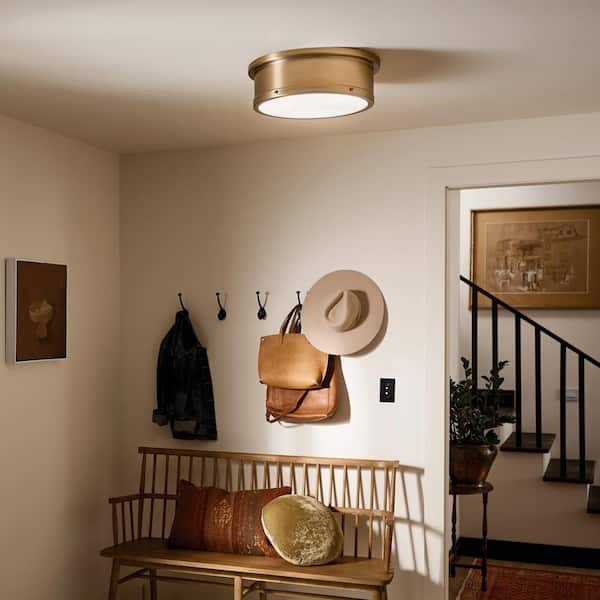 KICHLER Serca 18 in. 3-Light Brushed Natural Brass Traditional Hallway Flush Mount Ceiling Light