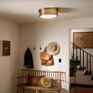 Serca 18 in. 3-Light Brushed Natural Brass Traditional Hallway Flush Mount Ceiling Light