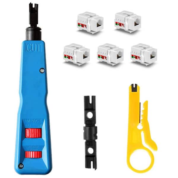 5-Piece Professional Network Wire Stripper Tool Kit Cat6 RJ45 Keystone Jack 110 BK Blade Adjustable