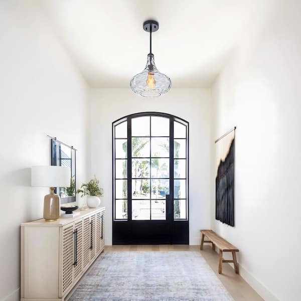 TinHon Modern Black Water Ripple Glass Pendant Light, Adjustable