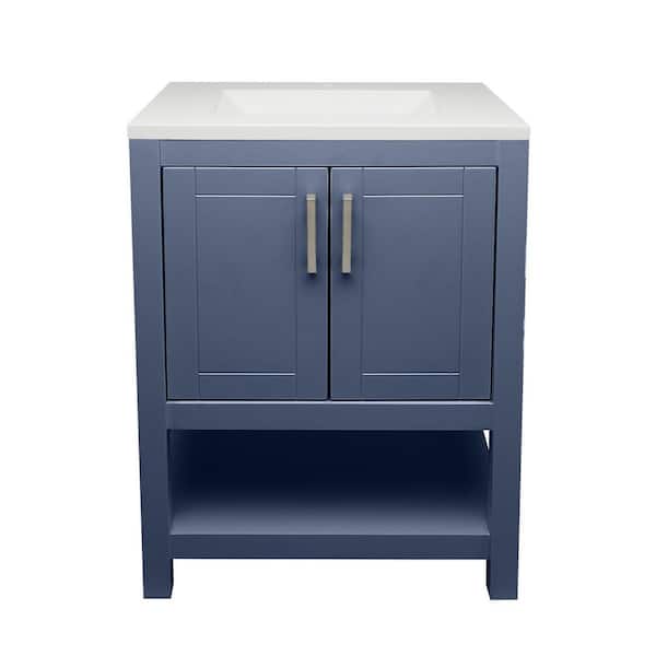 Ella Taos 25 in. W x 19 in. D x 36 in. H Bath Vanity in Blue with White Cultured Marble Top Single Hole