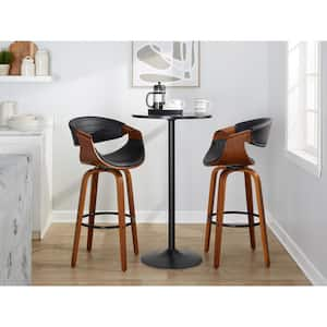 Symphony 29.25 in. Black Faux Leather, Walnut Wood and Black Metal Fixed-Height Bar Stool (Set of 2)