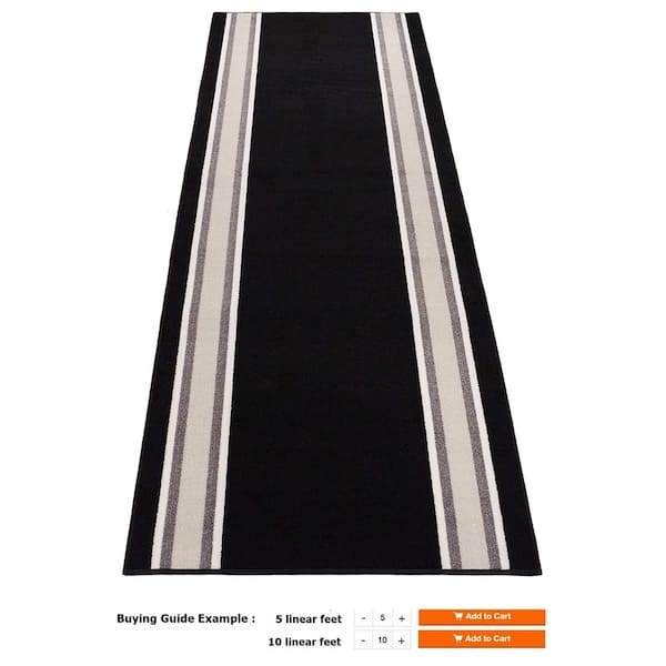 RugStylesOnline Rubber Collection Solid Black 26 in. Width x Your Choice Length Custom Size Runner Rug