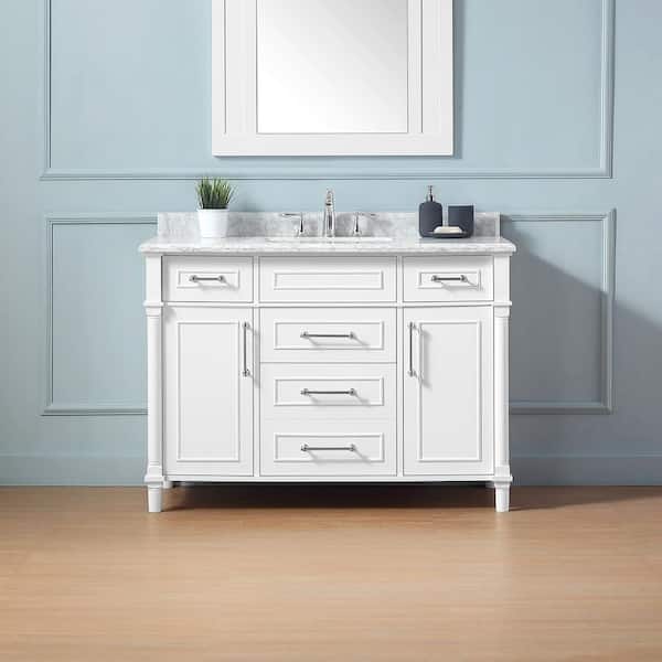 Home Decorators Collection Aberdeen 48 in. Single Sink Freestanding White Bath Vanity with Carrara Marble Top (Assembled)