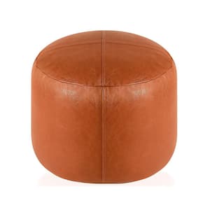 Round Faux Leather Collapsible Ottoman Pouf with Storage (No Filler)