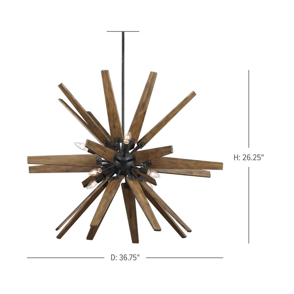 Thorne 8-Light Black Weathered Zinc and Oak Chandelier